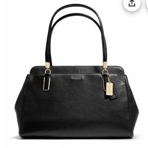 Coach Madison Kimberly CarryAll Pebbled Black Leather Top  Shoulder Bag purse